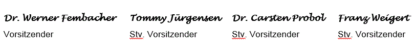 Signatur Vorstand
